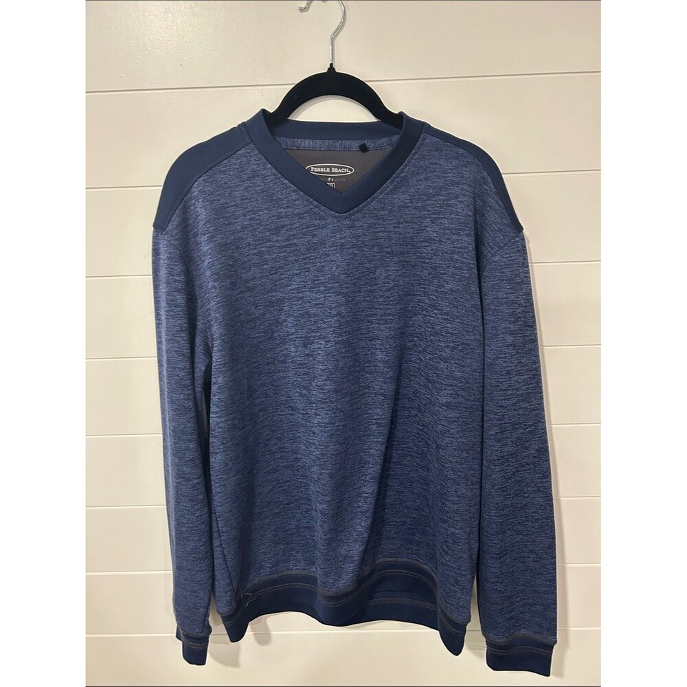 Pebble Beach Men's V-Neck Sweater in Navy Heather with Dark Trim